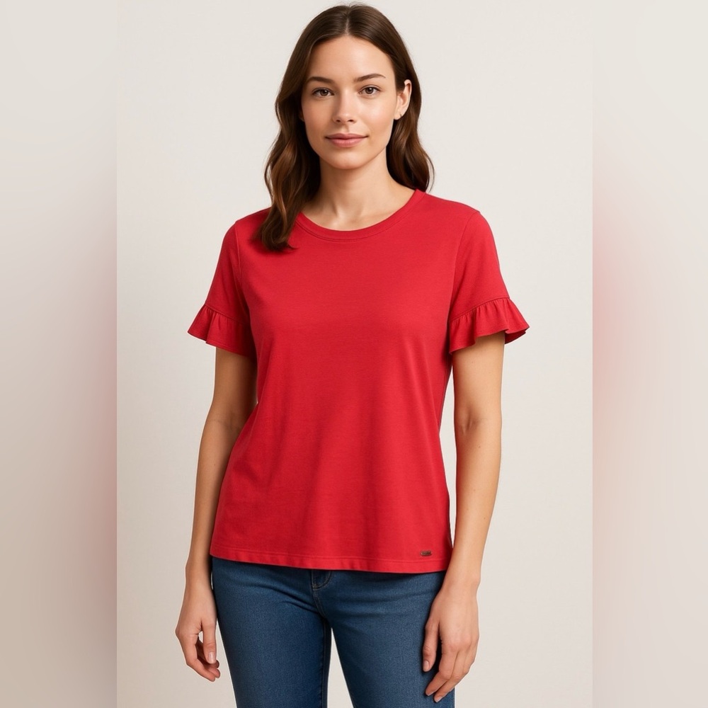 Michael Kors Red Ruffle Sleeve Top | Size M